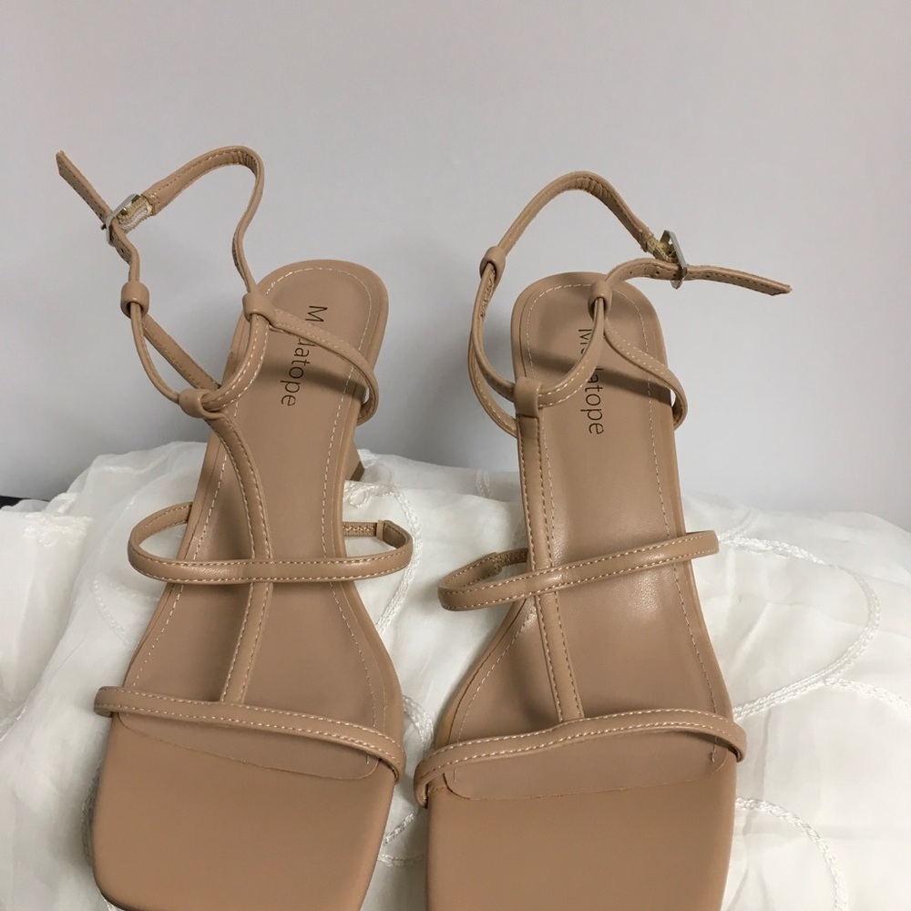 Modatope Nude Strappy Square Toe Heels - Women - Picture 2 of 5